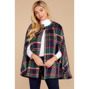 NWOT Panache Green Multi Plaid Cape OS